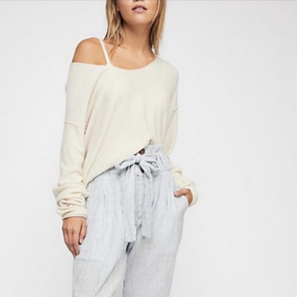 Free people striped linen paper bag pants sz 12